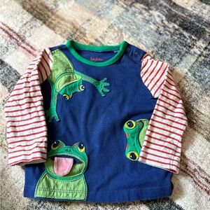 Baby Boden Blue and Green Frog Print Kids Shirt